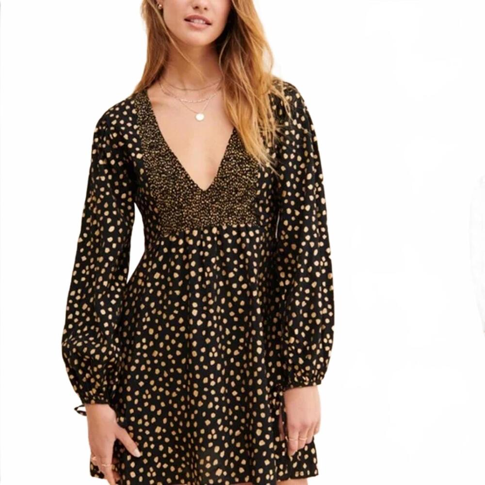 Black and Tan Polka Dot Long Sleeve Dress - Anthropologie
